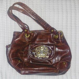 Y2K Kathy Van Zeeland Dark Brown Crocodile-Embossed Faux Leather Shoulder Bag